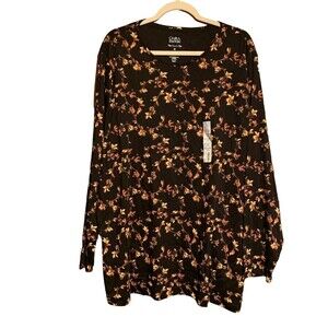 Croft & Barrow Womens Plus Size 4X Multicolor The Classic Tee Cotton Floral Top